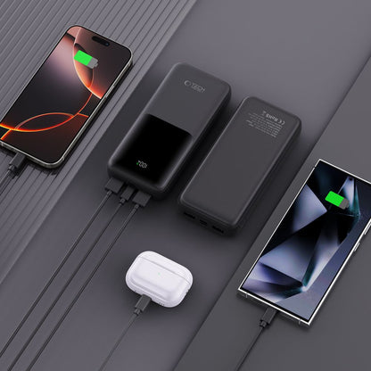 Eksterna baterija Tech-Protect PB02, 20000mAh, 22.5W, QC + PD, 1 x USB-C - 2 x USB-A, Crna