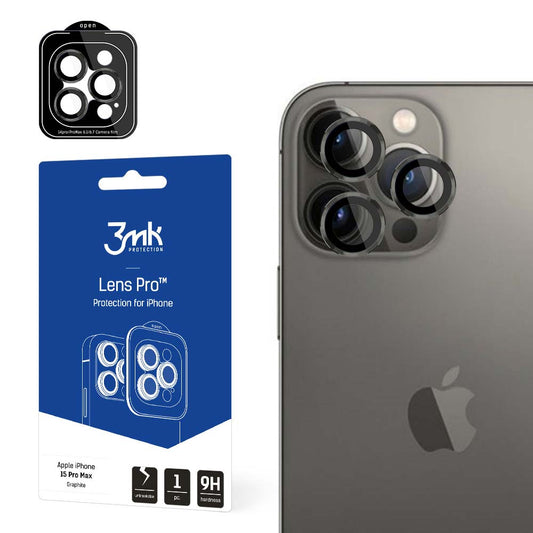 Zaštitna folija za stražnju kameru 3MK za Apple iPhone 15 Pro Max, Kaljeno staklo, Crna