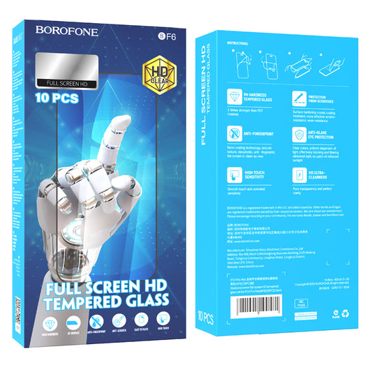 Folie de protectie Ecran Borofone BF6 Diamond Armor pentru Apple iPhone 16 Pro, Sticla Securizata, Full Glue, Set 10 bucati, Neagra